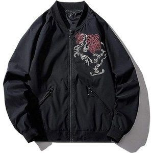 Men's Oversized Bomber Jacket Streetwear Pilot Jacket, Black